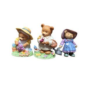 3 Vintage Garden Bears Figurines Lot